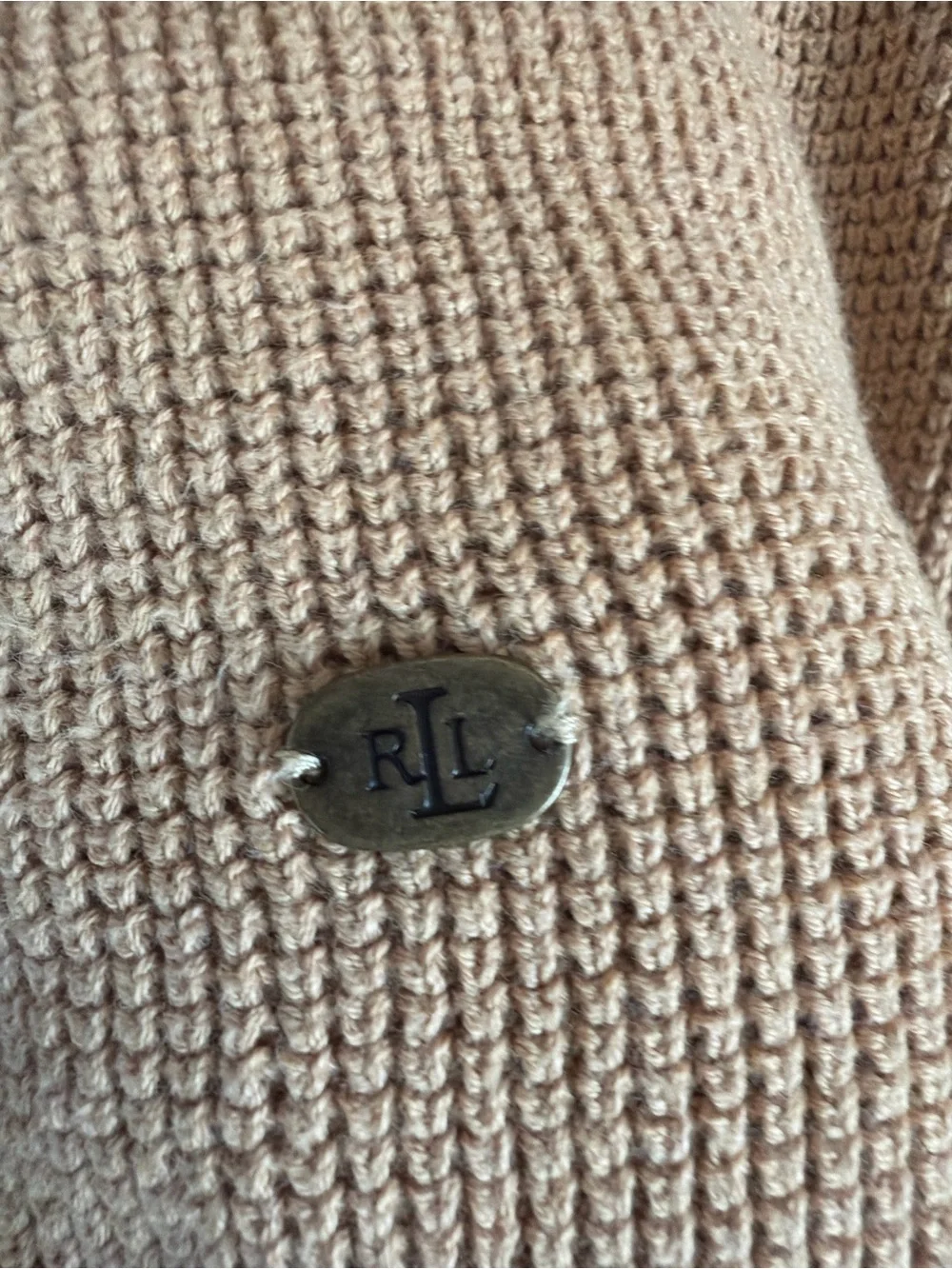 Lauren Ralph Lauren Hooded Waffle Knit Sweater Hoodie Tan 100% Cotton Medium